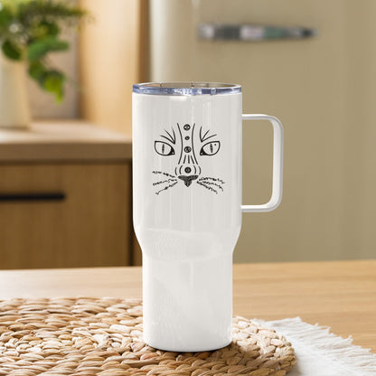 Animal Totem - Travel mug with handle - CAT - Christel Mesey Art