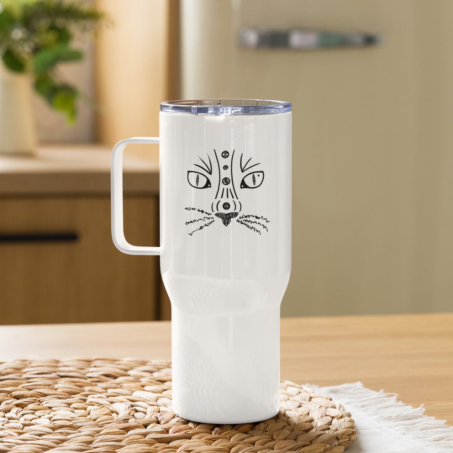 Animal Totem - Travel mug with handle - CAT - Christel Mesey Art