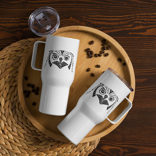Animal Totem - Travel mug with handle - OWL - Christel Mesey Art