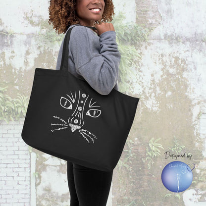 CAT Animal Spirit - TOTE BAG 100% organic cotton - XL size - Christel Mesey Art