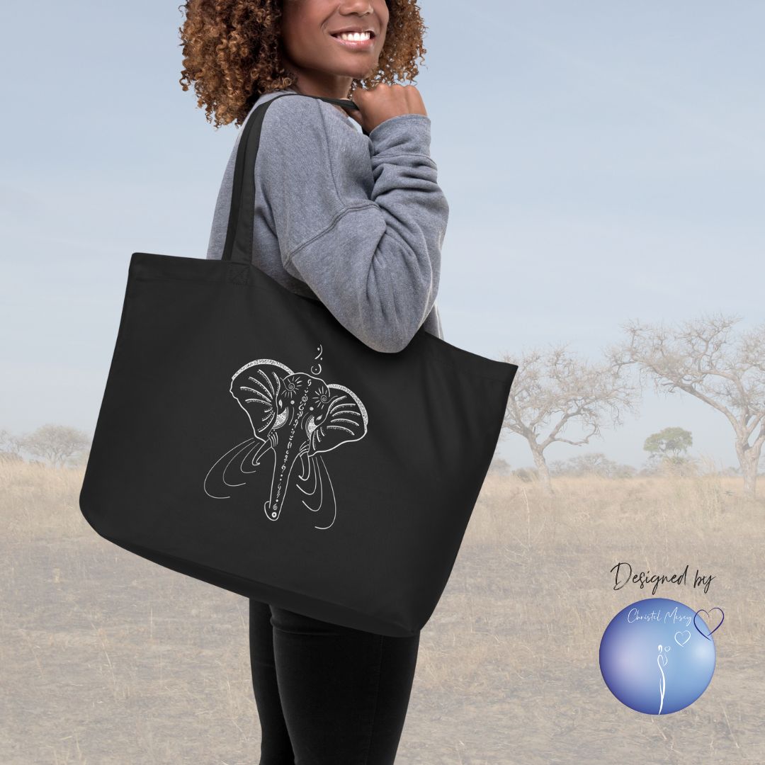 ELEPHANT Animal Spirit - TOTE BAG 100% organic cotton - XL size - Christel Mesey Art