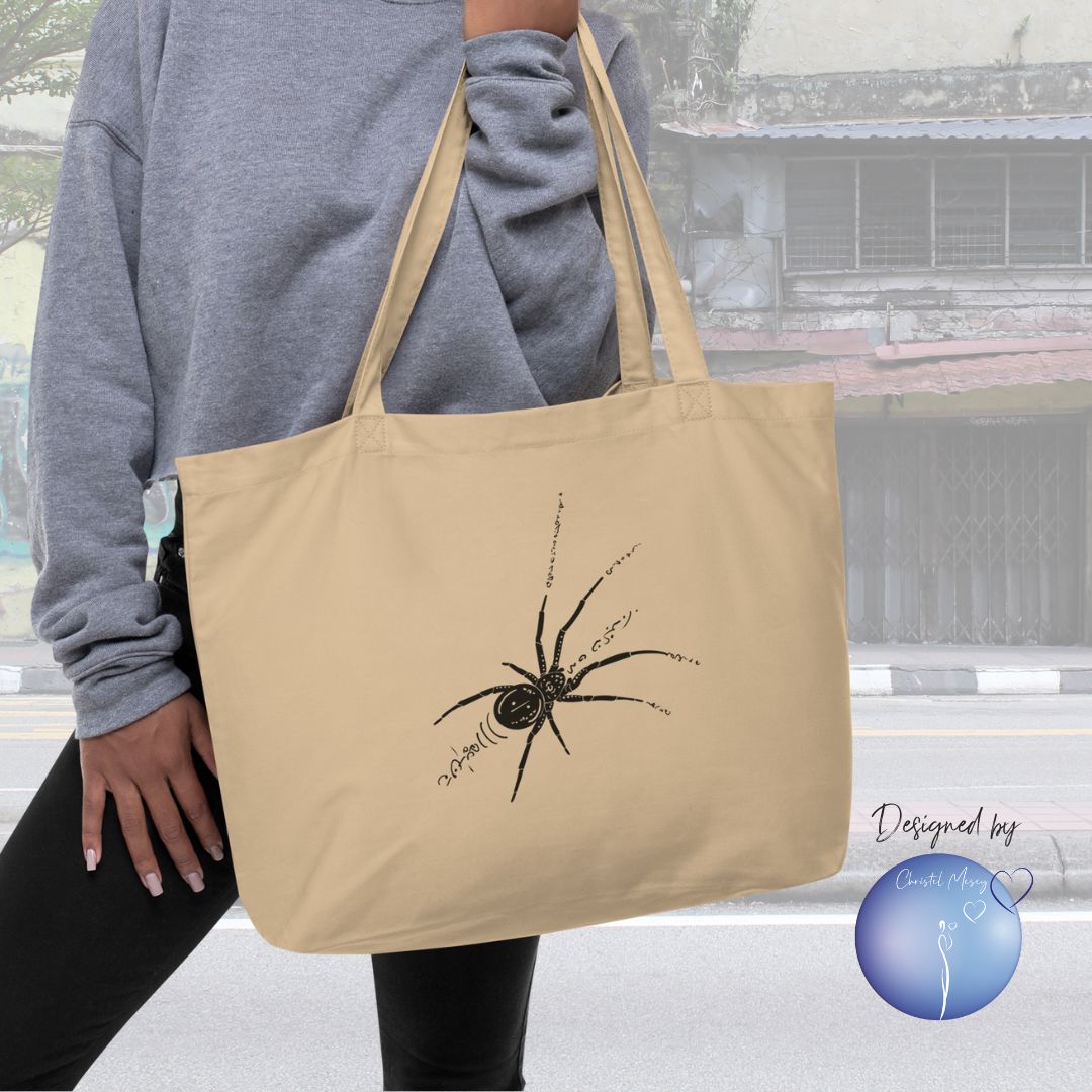 SPIDER Animal Spirit - TOTE BAG 100% organic cotton - XL size - Christel Mesey Art