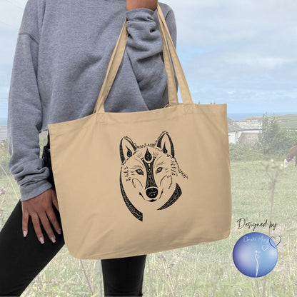 WOLF Animal Spirit - TOTE BAG 100% organic cotton - XL size - Christel Mesey Art